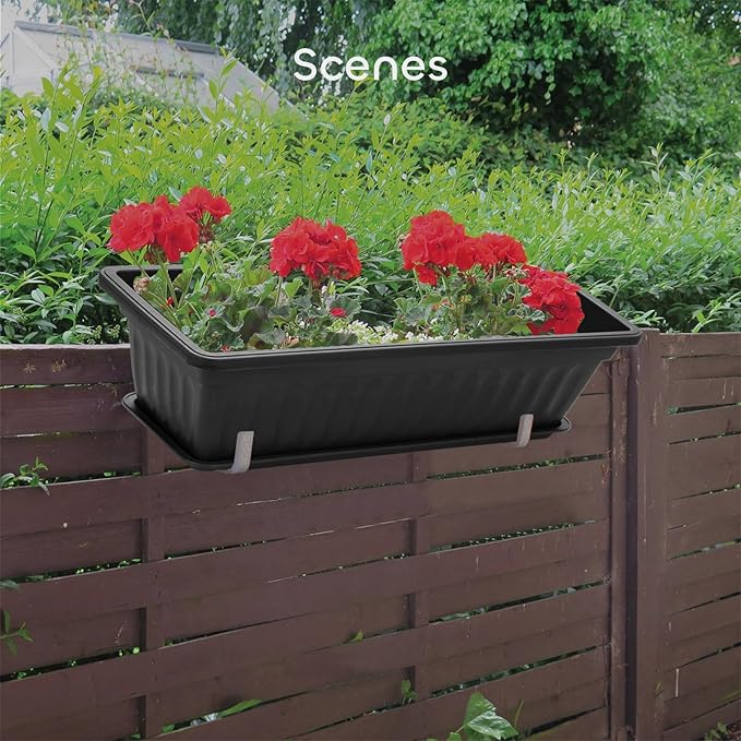 GROWNEER 6 Packs 17 Inches Black Flower Window Box Plastic Vegetable Planters Long Pots with 15 Pcs Plant Labels for Outdoor Indoor Windowsill, Patio, Garden, Home Decor, Porch GROWNEER
