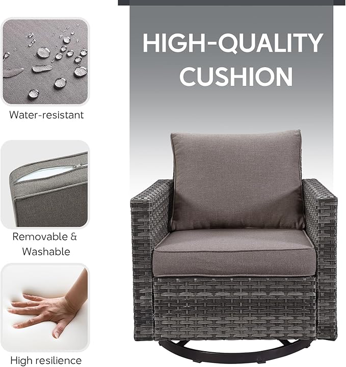Belord Outdoor Sectional Furniture with Swivel Rocker Chair, 10 Pieces Wicker Patio Furniture Sets with Ottoman L Shaped Sofa Coffee Table Grey Cushion Belord