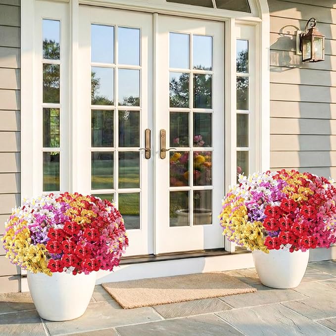 60 Pack Artificial Flowers Outdoor, Faux Silk Flowers for Outdoors Outside Front Porch Hanging Planter Window Box Garden Decoration(Mixed) Powbrace