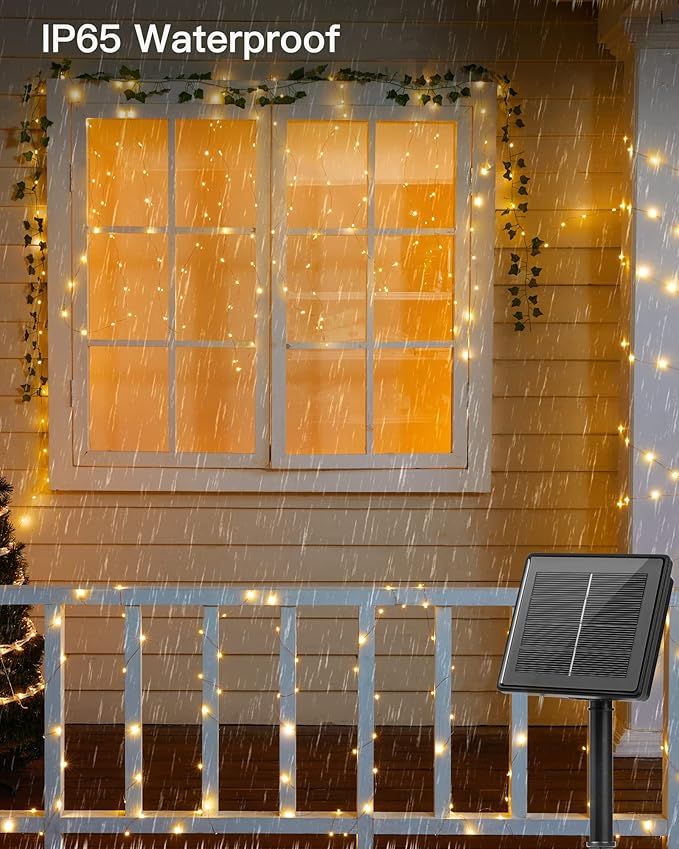 Brightown Solar String Lights, 2 Packs Total 66Ft 200 LED Solar Fairy Lights with 8 Modes, Waterproof Solar Lights for Outside Patio Yard Tree Wedding Christmas(Warm White) Brightown