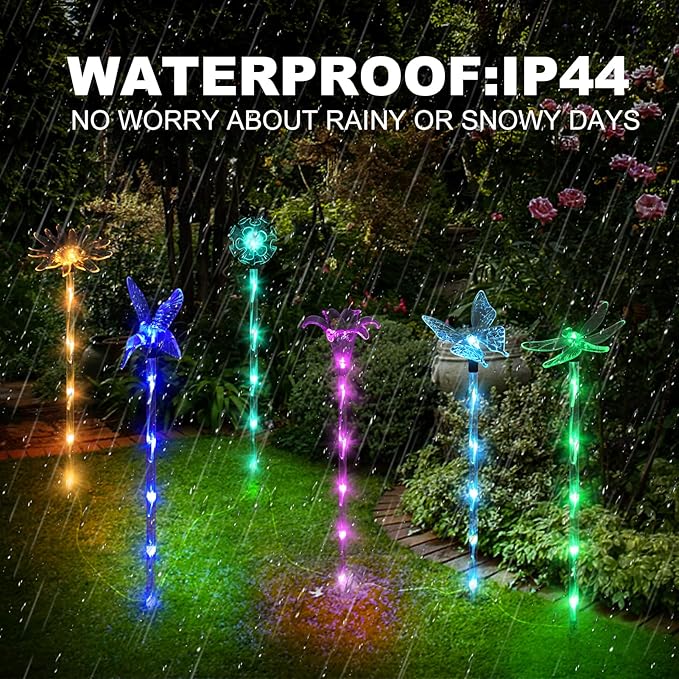 Set of 6 Arcylic Solar Lights for Outside, Solar Powered Garden Decorations with 8 Lighting Modes, Outdoor Waterproof Pathway Lights for Yard, Patio Plant Pot, Flower Bed (Mixed) Rootora