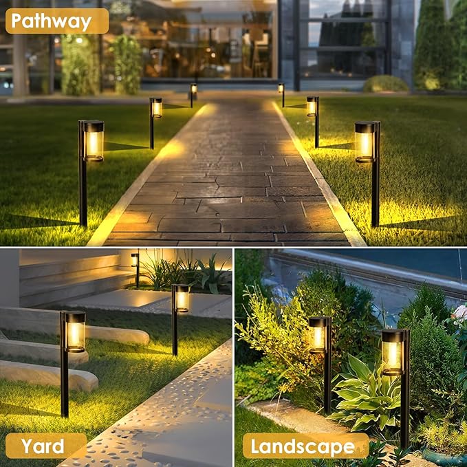 Mancra Solar Pathway Lights Outdoor, 10 Pack Metal & Glass Solar Lights Outdoor Waterproof Landscape Path Lights for Yard Walkway Garden Decor, Warm White Mancra