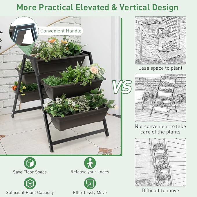 Giantex Set of 2 Vertical Raised Garden Bed, 5 Planter Boxes Container w/Drainage Holes, 31" H Freestanding Heavy-Duty Metal Frame, Indoor Outdoor Raised Bed for Vegetables Herbs Flowers to Grow Giantex