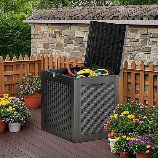 Outdoor Storage Box, Resin Deck Boxes Indoor and outdoor, Waterproof Storage Box Lockable Lid (Black, 31 Gallon) NBYSGO