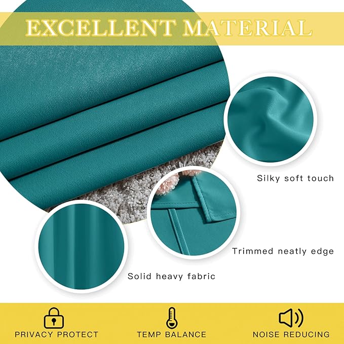 NICETOWN Sliding Glass Door Curtains for Window, Grommet Wide Thermal Curtain Sound Dampening Window Drape for Living Room/Bedroom (Peacock Teal, W80 x L84, 1 Panel) NICETOWN