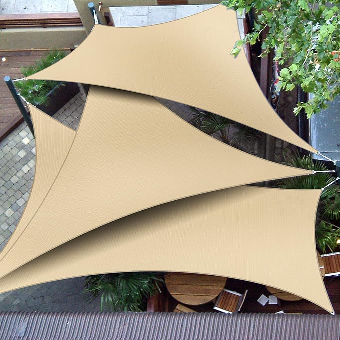 Patio Paradise 9' x 9' x 8'10" Sun Shade Sail Triangle Canopy, Permeable Shade Cloth Fabric Sunlight Block Patio Cover HDPE Deck Awning for Outdoor Backyard Pergolas Roof Shading, Sand Patio