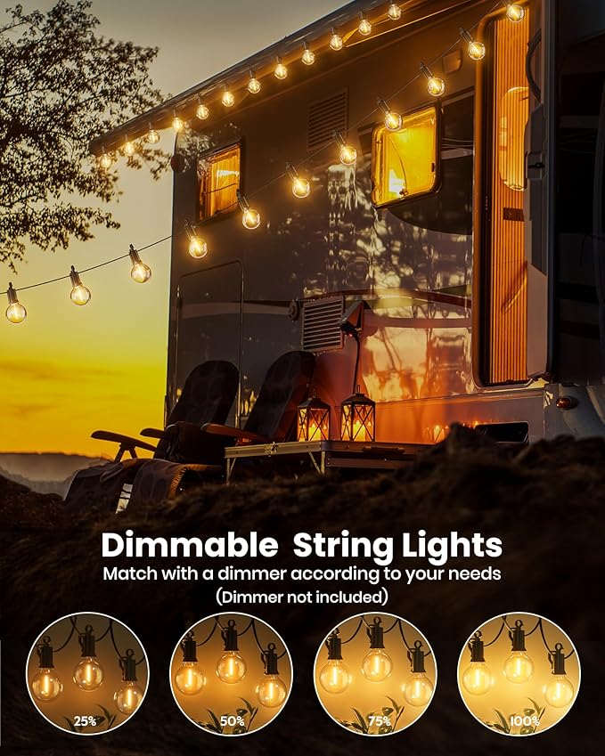 Brightown 209FT LED Outdoor String Lights - Patio Lights with 100 Shatterproof Clear Dimmable Edison Bulbs, Waterproof Connectable Hanging Light for Outside Backyard Porch Party Christmas Decoration Brightown