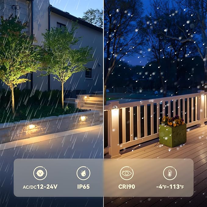 LEONLITE 12-Pack Update 5CCT LED Low Voltage Deck Lights, 180LM 3.5inch Landscape Step Railing Fence Light, 12-24V AC/DC, CRI90, Die-cast Aluminum Housing & Frosted Glass Lens, UL Cord, Satin Nickel LEONLITE