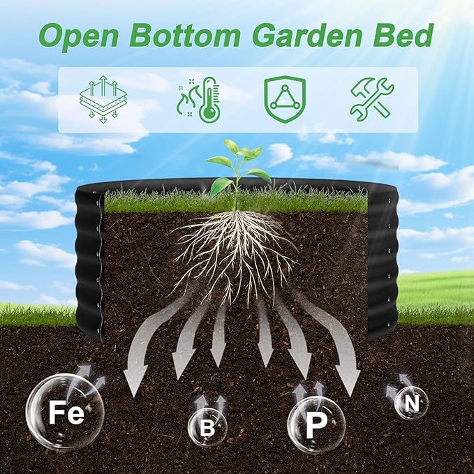 AHEONLAR 2 Pack 2x2x1.5ft Round Galvanized Raised Garden Bed Outdoor Metal Planter Box for Vegetables Steel Raised Beds for Gardening Black AHEONLAR