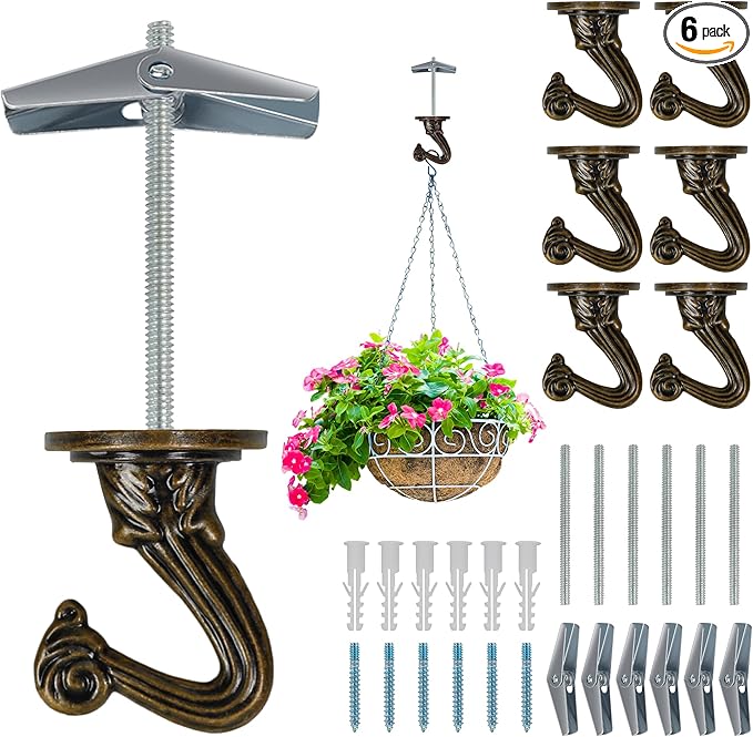 Ceiling Swag Hook Sets - Heavy Duty Hooks with Mounting Hardware for Hanging Plant, Ceiling or Extender Chains - Easy Install with Screws/Brackets Aidoclip