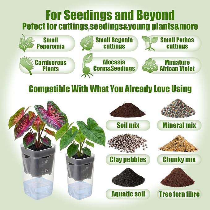 LemonRoad 20 Pack 2" and 2.5" Small Self Watering Pots for Indoor Plants with 20 Plant Label Mini Clear Plastic Planters with Water Level and Drainage Hole for Propagation, Succulents, African Violet Rootora