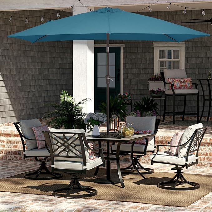 JEAREY 6.5x10 ft Rectangular Patio Umbrellas Rectangle Outdoor Umbrella with Push Button Tilt and Crank, Market Table Umbrella 6 Sturdy Ribs UV Protection for Poolside Garden Backyard Deck, Lake Blue JEAREYOutdoorsCollection