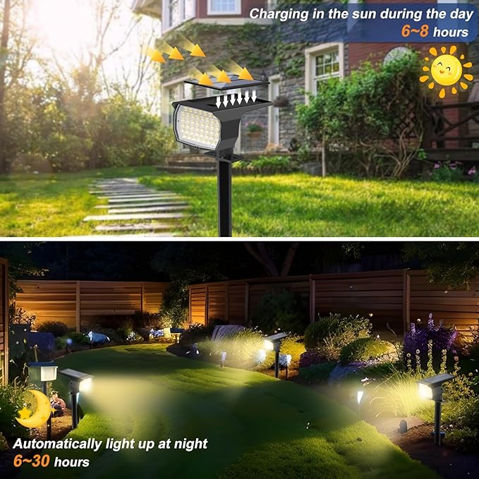Solar Spot Lights Outdoor Waterproof IP65, 12 Pack Landscape Spotlights with 46 LEDs, 3 Modes Auto On/Off Solar Powered Flood Lights for Outside Pathway, Yard, Garden, Walkway (Warm White) WENATY