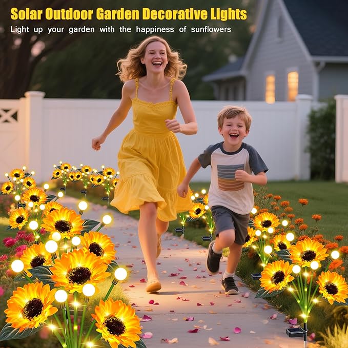 6 Pack Sunflower with Firefly Lights,Solar Lights Outdoor Garden Decor,Solar Flowers Lights Waterproof,Sunflowers Birthday Gifts for Mom Women,Decorative Stakes Fairy Lights for Yard Patio Lawn EDOF