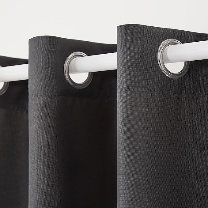 TOWN & COUNTRY BASICS Cabana Solid Heavyweight Indoor Outdoor Curtains, Light Filtering Opacity with Grommet Top, Water Repellent, 2-Pack Set, 54"x120", Charcoal TOWN+%26+COUNTRY+BASICS