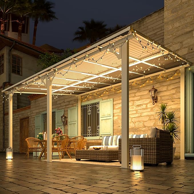 AECOJOY 14' x 10' Gazebo in White, Large Wall Mounted Gazebos on Clearance, Outdoor Patio Lean to Gazebo Metal Awnings for Decks, Patio, Porch, Backyard and More AECOJOY