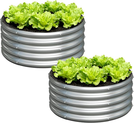 2x2x1ft(2 Pack) Galvanized Round Raised Garden Bed,Outdoor Planter Box Metal Patio Kit Planting Bed for Vegetables Flowers Herb,Silver Foxlang