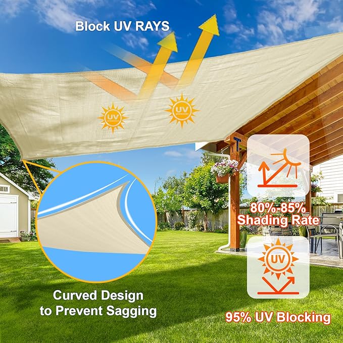 SUNLAX Sun Shade Sail 11' x 20' Butter Cream Rectangle Canopy Sail Shade Cover UV Block Permeable Sunshade Outdoor for Patio Backyard Deck Pergola (We Make Custom Size) SUNLAX