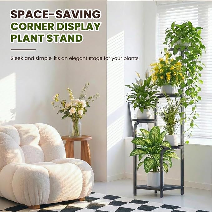 TOSKING 5 Tier Tall Plant Stand Indoor Outdoor, Heavy Duty Corner Shelf for Plants & Decor, Space Saving 3.9FT Metal Flower Pot Stand for Balcony, Garden, Living Room, Patio (Black, 47in) TOSKINGESSENCE