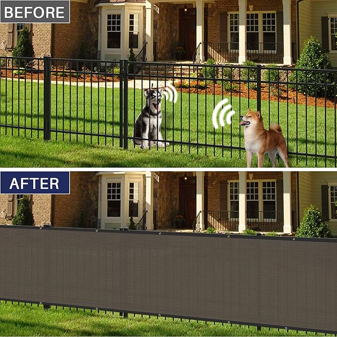 WINDSCREEN4LESS 6' x 9' Privacy Fence Screen in Brown for Chain Link Fence W/ Brass Grommet 85% Blockage Windscreen Outdoor Mesh Fencing Netting 150GSM Fabric W/ Zip Ties - Custom Size Windscreen4less