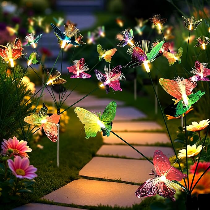 Solar Garden Lights,Swaying Butterfly Lights Outdoor Decorative,6pack Warm White LED Solar Lights for Outside Yard,Lawn,Patio,Pathway Decoration Gardening Gifts Suncket