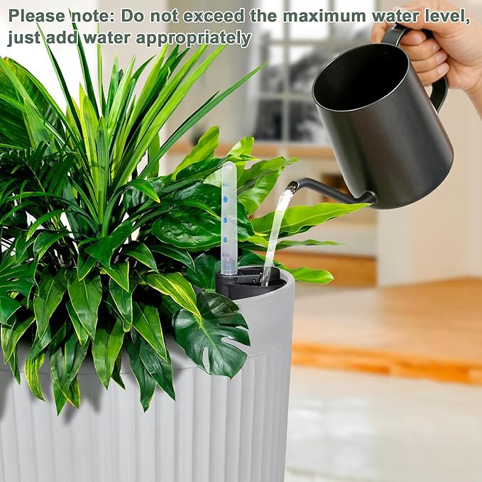 24” Tall Outdoor Planters Set of 2, Self Watering Flower Pots White Planters for Outdoor Plants, Modern Plastic Tall Planter for Front Porch, with Drainage Hole (Ribbed) PolarcoForgeco