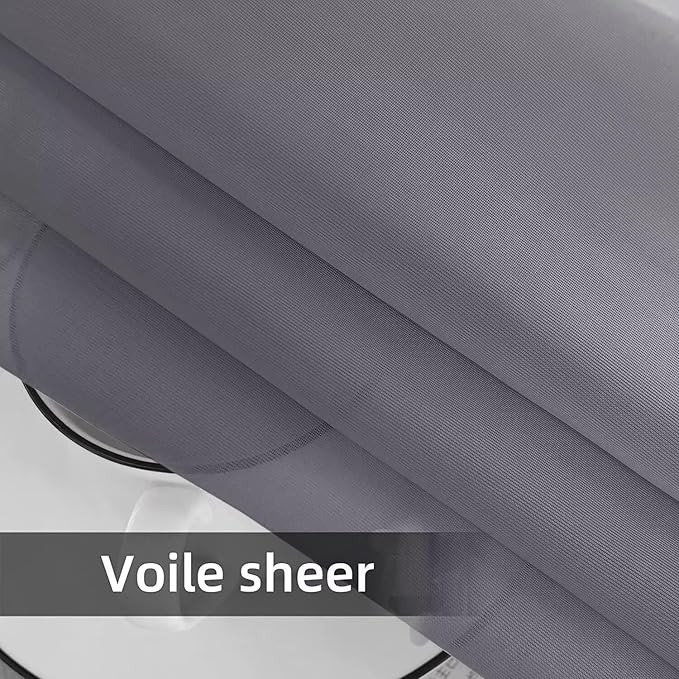 SpaceDresser Waterproof Outdoor Sheer Curtains for Patio - 4 Panels Rod Pocket Indoor Voile Sheer Curtain for Living Room,52W x 84L inch, Grey SpaceDresser