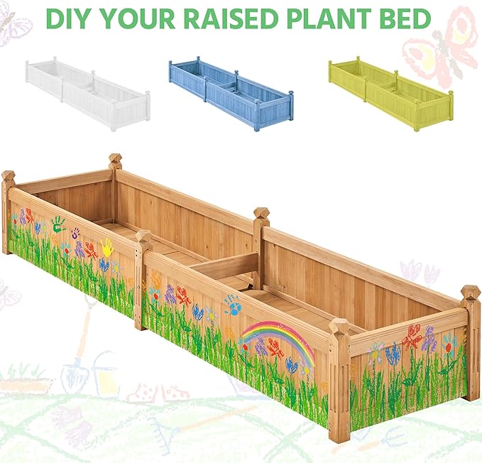 Yaheetech 90.5″ L×23.5″ W×16″ H Wooden Raised Garden Bed, Horticulture Wood Rectangular Garden Planter Outdoor, Raised Planter Box for Yard/Greenhouse/Vegetable/Flower/Herbs, Light Brown Yaheetech
