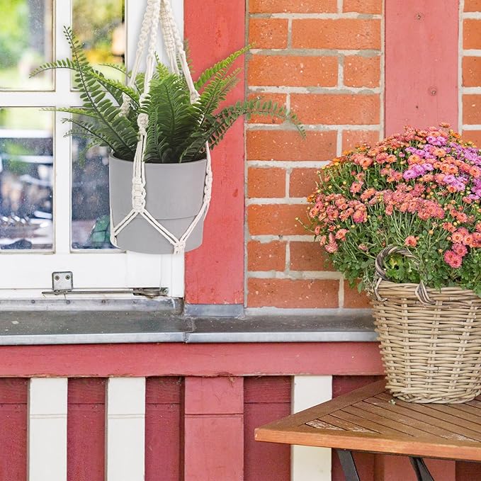 Macrame Plant Hanger, 2 Pack Boho Hanging Planters Baskets for Indoor Plants Decorative Braided Cotton Rope Flower Pot Holder with Metal Hook Rings for Outdoor Home Decor, No Tassels, Ivory, 20 Inchs Sliverdew