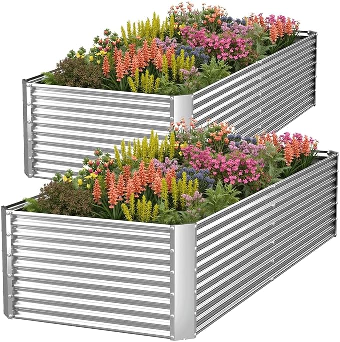2 Pack Tall 8x4FT Raised Beds for Gardening, Corrugated Galvanized Steel Raised Garden Bed, Outdoor Metal Above Ground Garden Bed for Vegetables and Flowers(Rectangular) OZMSHF