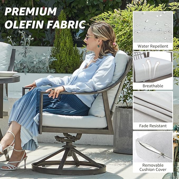NATURAL EXPRESSIONS 7 Piece Patio Dining Table Outdoor Furniture Set for 6, 6Pcs Swivel Patio Dining Chairs with Olefin Cushions, 65”Large Dining Table with Umbrella Hole NaturalExpressions