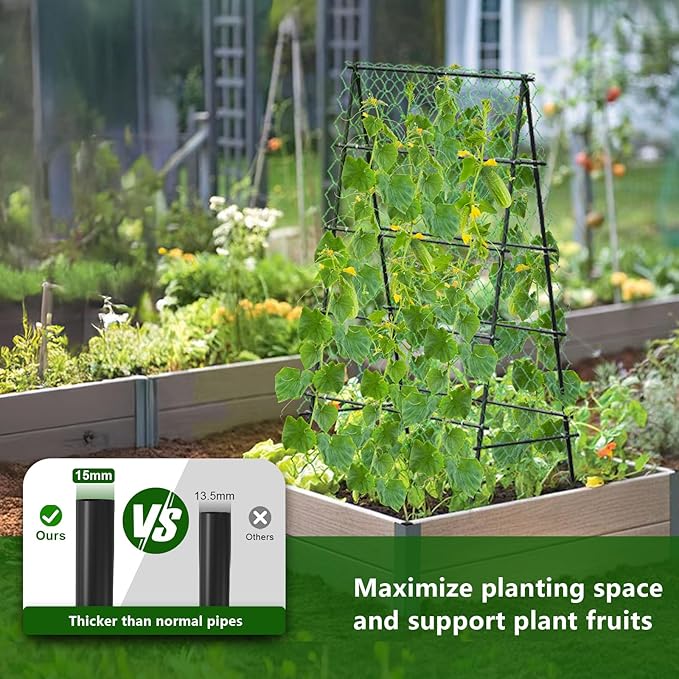 Garden Trellis for Climbing Plants, A-Shape Garden Plant Support Frame for Raised Bed Vegetables, Provides Support for Beans, Tomatoes and Cucumber, Black AlisisFores