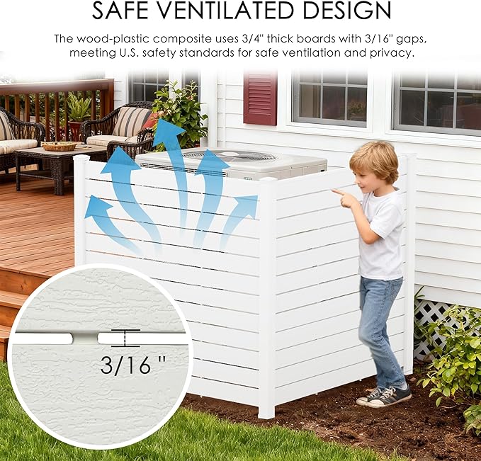 Kozyard 50" W x 48" H Outdoor Privacy Screens Aluminum Post, Air Conditioner Fence Panels, Pool Equipment Enclosure, Trash Can Screens Fence Kit for Outside Backyard Patio (White/4Panels) Kozyard