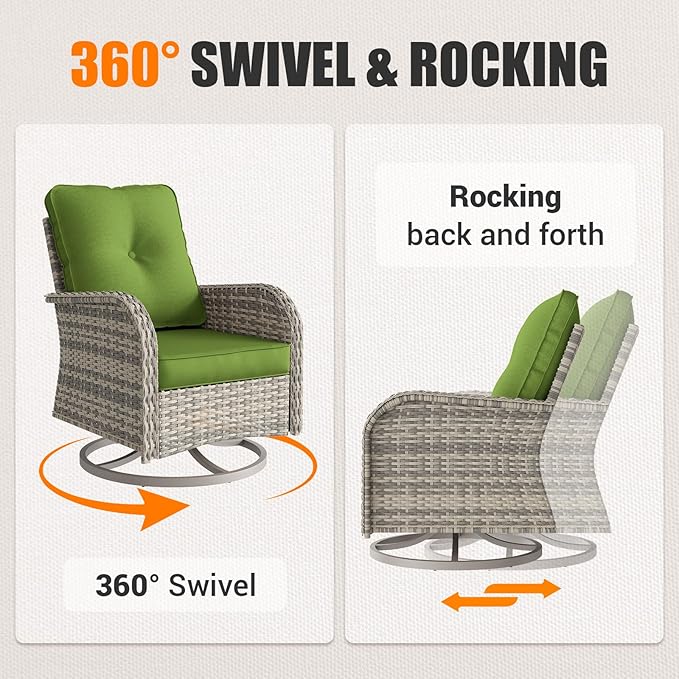 9-Piece Outdoor Patio Furniture Set with Rocking Swivel Chair Wicker Sectional Sofa Set, Patio Conversation Set with Thickened Cushions & Coffee Table for Garden, Backyard, Avocado Green MuphyersPatioFurniture