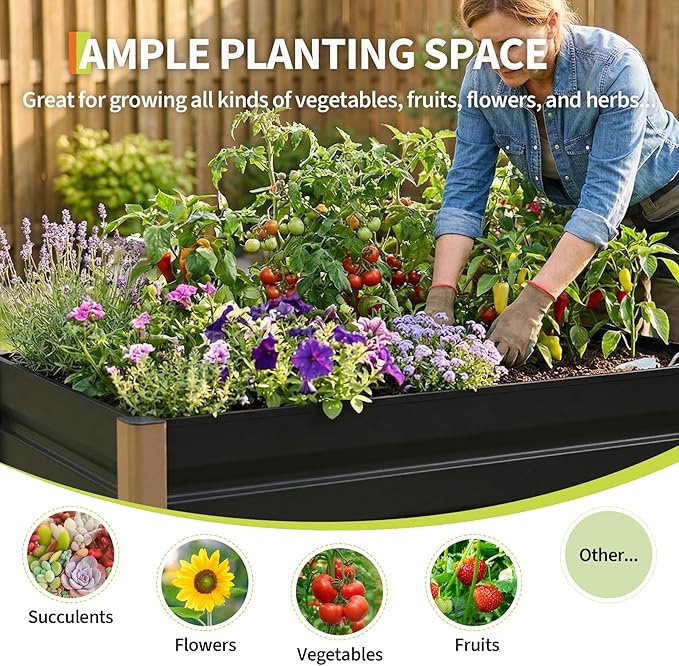 Garvee Aluminum Raised Garden Bed 4' x 2' x 16", Open-Bottom Deep Design with Rounded Safety Corners & Anti-Cut Trim, Large Outdoor Planter Box Kit, Gray Garvee