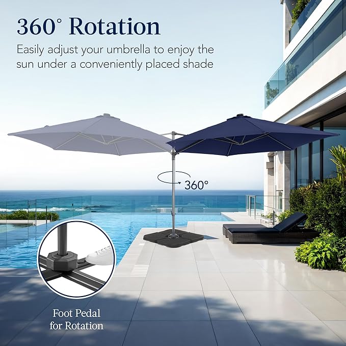 Best Choice Products 10ft Offset Cantilever Hanging Market Patio Umbrella, Smooth 360° Rotation, 8 Sturdy Ribs, Easy Adjustment - Navy Blue BestChoiceProducts