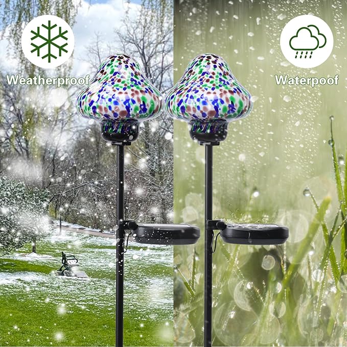 Solar Outdoor Lights Decorative Solar Glass Mushroom Lights Waterproof LED Waterproof Garden Stake Light for Walkway Pathway Lawn Patio Yard Decorations 2 Pack Multi Afirst