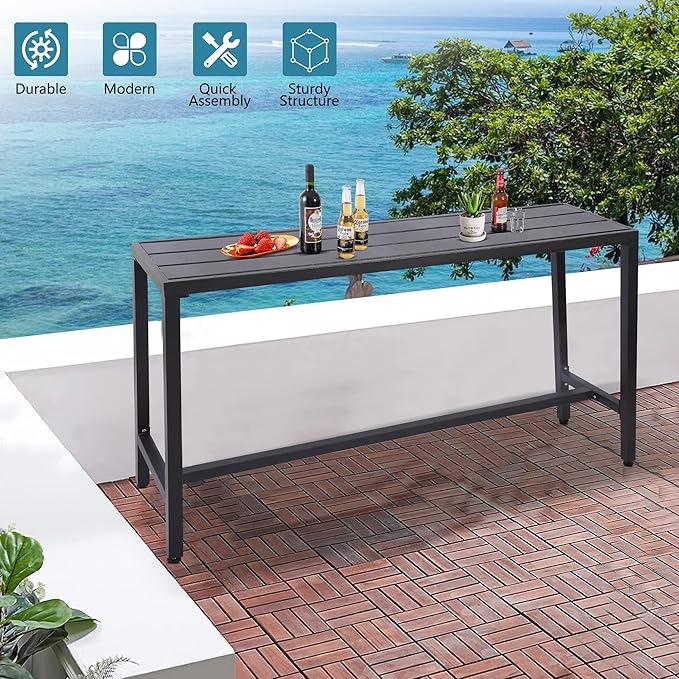 Outdoor Bar Table, Patio Console Pub Height Table with Powder Coated Steel Frame, Weather Resistant Waterproof Top for Hot Tub, Balcony, Garden, Yard, Poolside Sumshadow