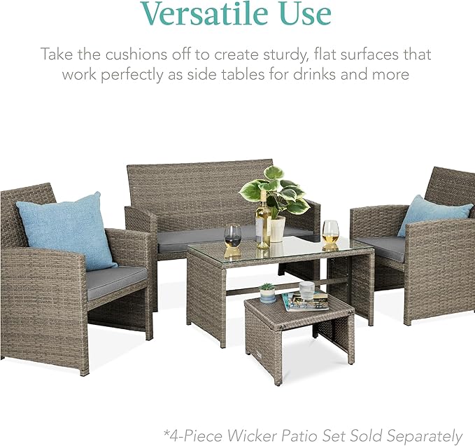 Best Choice Products Set of 2 Wicker Ottomans, Multipurpose Outdoor Furniture for Patio, Backyard, Additional Seating, Footrest, Side Table w/Removable Cushions, Steel Frame - Cement Gray/Taupe BestChoiceProducts
