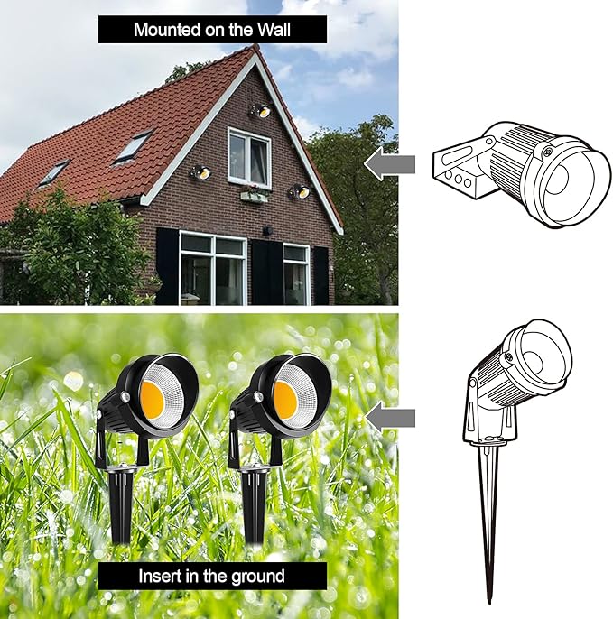 ZUCKEO 10W Low Voltage Landscape Lights LED Landscape Lighting with Connectors 12V Waterproof Outdoor Landscape Spotlights Floor Yard Lawn Best Garden Lights 1000LM Warm White (10Pack with Connector) ZUCKEO