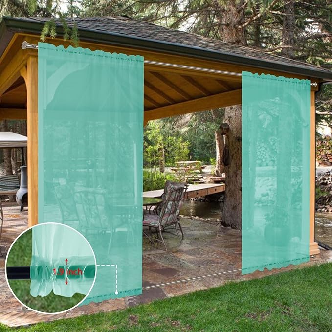 SpaceDresser Waterproof Outdoor Sheer Curtains for Patio - 4 Panels Rod Pocket Indoor Voile Sheer Curtain for Living Room,52W x 108L inch, Turquoise SpaceDresser