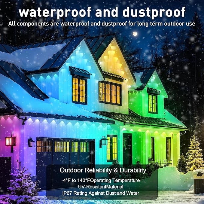 150FT Permanent Outdoor RGB Lights - Waterproof Smart LED Eaves Lights with App/Remote Control, Music Sync & DIY Scenes, Perfect for Christmas, Halloween, Parties & Daily Decor, Ideal for House Roof Rootora