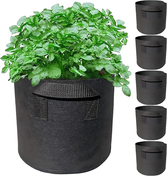5 Pack 3 Gallon Grow Bags with Handles Garden Vegetable Flower Grow Bags Nonwoven Aeration Fabric Pots for Nursery Garden Planting WIRETRAN