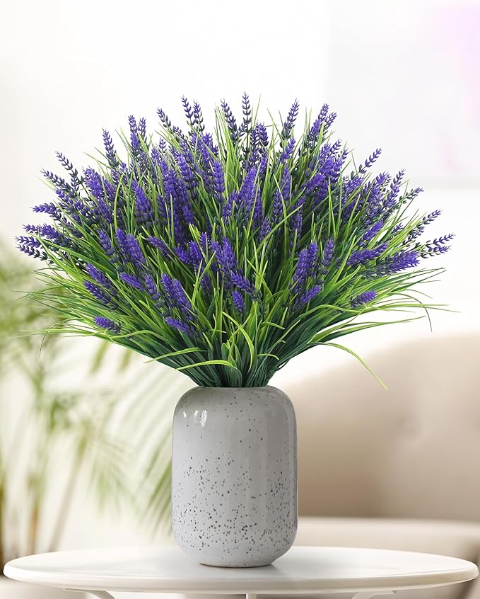 ZINHO 36 Bundles Artificial Flowers Outdoor, Faux Lavender Flowers with Grass UV Resistant Artificial Plants for Outdoor Outside Hanging Planter Window Box Garden Patio Front Porch Decor ZINHO