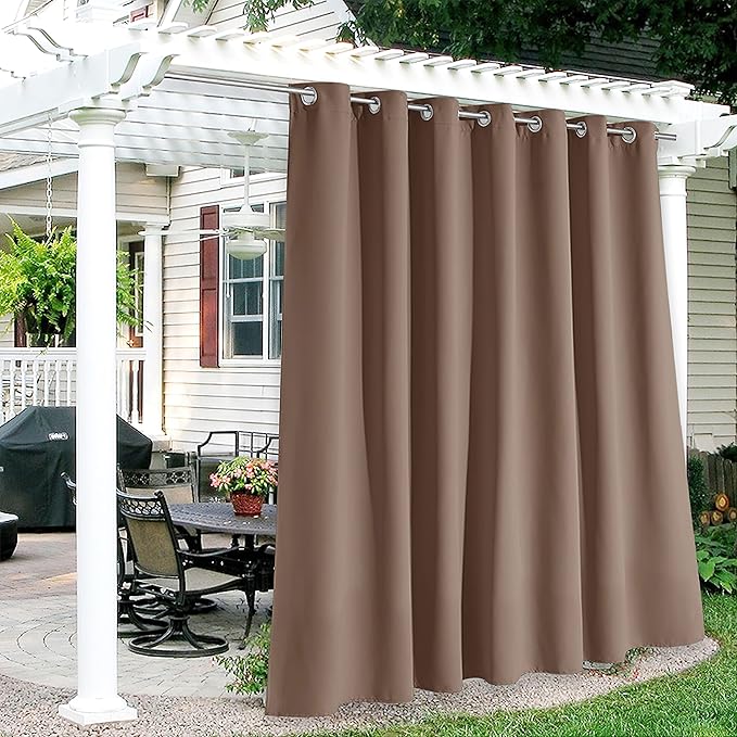 RYB HOME Extra Wide Outdoor Curtains for Patio Waterproof Heavy Duty Thermal Insulated in Summer Full Coverage Privacy for Porch, Gazebo & Pergola, W100 x L84, Mocha, 1 Panel RYBHOME