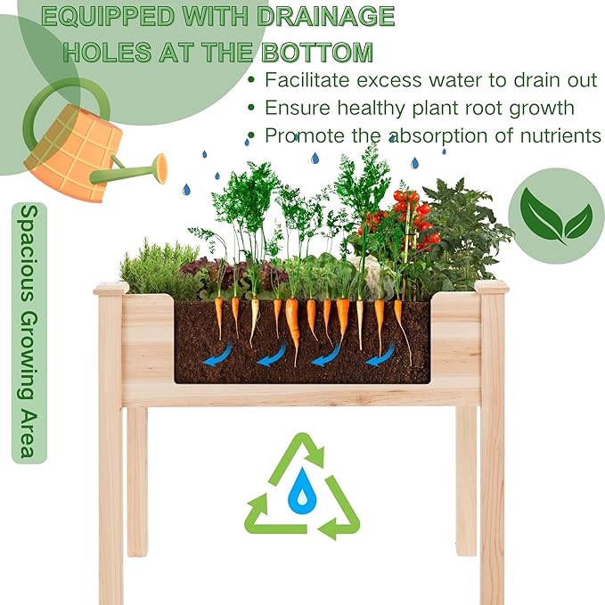 Raised Garden Bed with Greenhouse Cover,Elevated Wood Planter Box with Legs & Non-Woven Liner,34" L x18 W x 66" H Indoor Outdoor Gardening Bed for Vegetables, Herbs, Flowers ZSYWODFO
