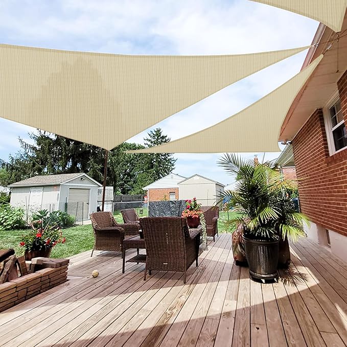 Patio Paradise 22' x 22' x 22' Sun Shade Sail Triangle Canopy Shade Cloth Fabric Sunlight Block Patio Pergola Cover HDPE Deck Awning for Outdoor Backyard Roof Shading, Beige Patio