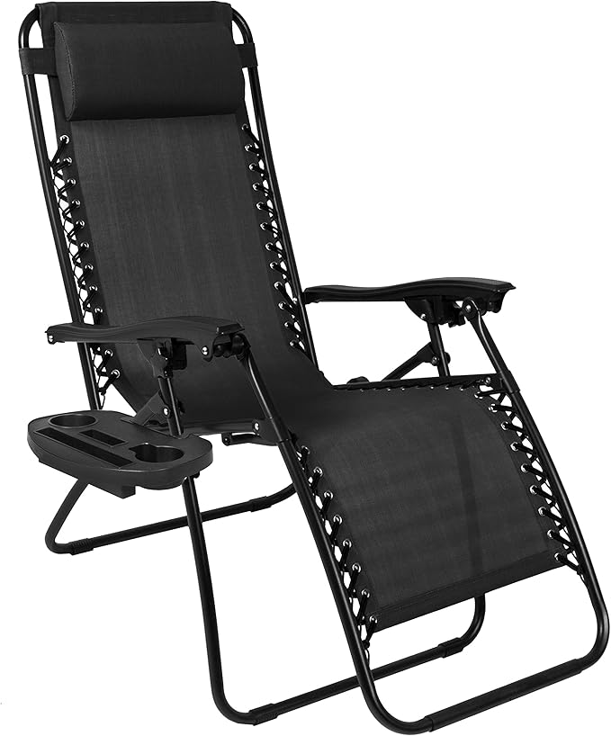 Best Choice Products Set of 2 Adjustable Steel Mesh Zero Gravity Lounge Chair Recliners w/Pillows and Cup Holder Trays - Black BestChoiceProducts