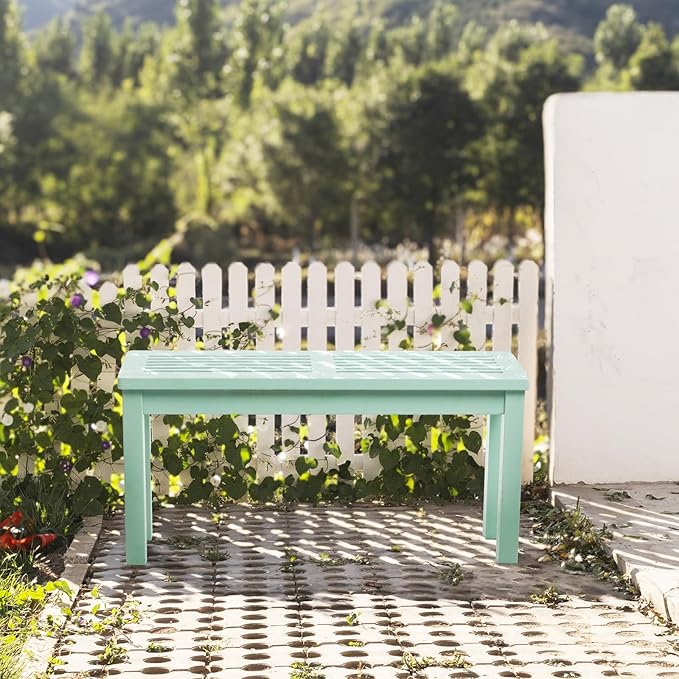 VINGLI Outdoor Wooden Bench, 40” Porch Bench Outdoor Backless Garden Bench, Small Outdoor Bench for Deck Patio Entryway (Mint Green, 40in) VINGLI
