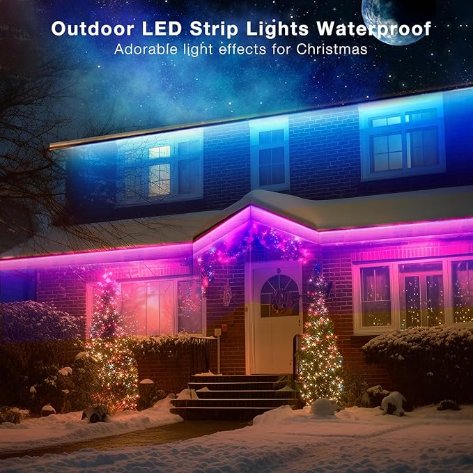 DAYBETTER Outdoor Led Strip Lights Waterproof, Smart LED Lights Work with Alexa and Google Assistant, WiFi App Control DIY Multiple Color Changing Lights Music Sync, LED Lights for Bedroom 32.8 ft DAYBETTER